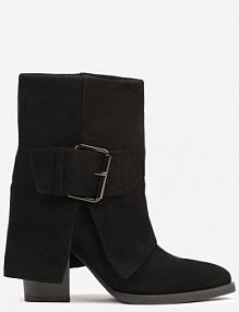 Czarne Botki Kowbojki na Słupku Ozdobione Wywiniętą Cholewką Ansinae Renee damskie