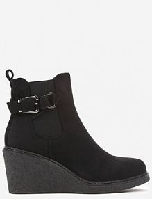 Czarne Botki Sztyblety na Koturnie z Ozdobną Klamrą Erillia Renee