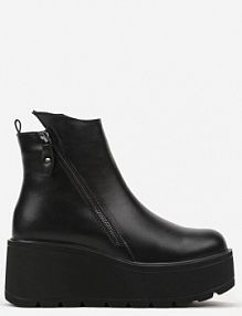 Czarne Casualowe Botki na Koturnie i Platformie z Ekoskóry Wykończone Suwakiem Irilorae Renee
