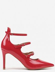 Czerwone Szpilki Lakierowane Ozdobione Paskami ze Sprzączkami Armiela Renee