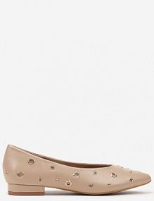 Beżowe Czółenka na Niskim Obcasie Ozdobione Metalicznymi Kółeczkami Erisellea Renee