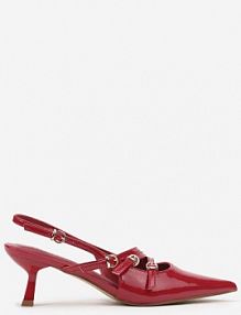 Bordowe Czółenka Lakierowane Kaczuszki Bez Pięty Ozdobione Paskami ze Sprzączkami Arforia Renee