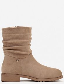Beżowe Botki na Płaskiej Podeszwie Ozdobione Marszczoną Cholewką Lerisana vices damskie