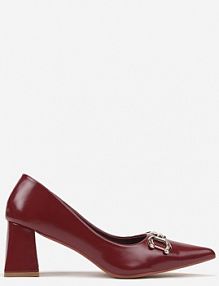 Bordowe Czółenka na Stożku z Ozdobną Klamrą Sisimara Renee