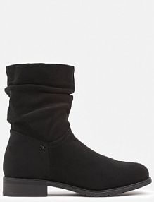 Czarne Botki na Płaskiej Podeszwie Ozdobione Marszczoną Cholewką Lerisana vices damskie