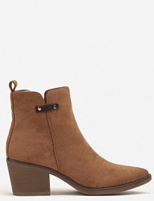 Brązowe Botki Kowbojki na Słupku Ozdobione Nitami Ferisa Renee damskie