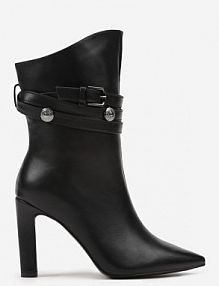 Czarne Botki Kowbojki na Szpilce Wykończone Paskiem z Klamrą Meriola Renee damskie
