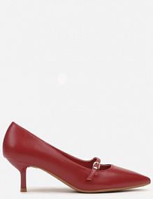 Bordowe Czółenka Kaczuszki Wykończone Ozdobnym Paskiem z Klamrą Merilorae Renee