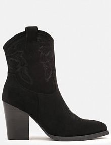 Czarne Botki Kowbojki na Słupku Ozdobione Przeszyciami Veriianne Renee damskie
