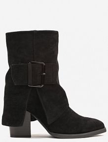 Czarne Botki na Słupku Kowbojki Ozdobione Klamrą i Wywiniętą Cholewką Rivala Renee damskie