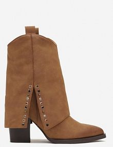 Brązowe Botki na Stożkowym Słupku Kowbojki z Wywiniętą Cholewką Mavora Renee damskie