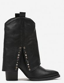 Czarne Botki na Stożkowym Słupku Kowbojki z Wywiniętą Cholewką Mavora Renee damskie