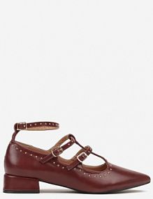 Bordowe Czółenka z Paskami na Sprzączki i Nitami Nevisalae Renee