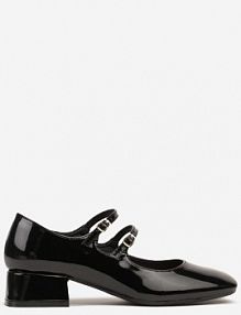 Czarne Lakierowane Czółenka na Niskim Słupku ze Sprzączkami Nevsha Renee