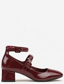 Bordowe Czółenka na Słupku z Ozdobnymi Paskami Nevillia Renee