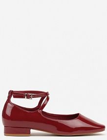 Bordowe Lakierowane Klasyczne Czółenka na Płaskiej Podeszwie z Ozdobnymi Paskami Haranivia Renee
