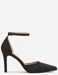 Czarne Brokatowe Szpilki Czółenka z Zapięciem przy Kostce Bregelia Renee