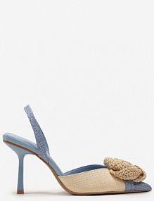 Niebieskie Wsuwane Sandały na Niskiej Szpilce z Aplikacją 3D Kwiatkiem Salthe Renee