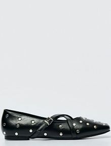 Czarne baleriny z kwadratowym noskiem i ćwiekami House damskie 488BV-99X