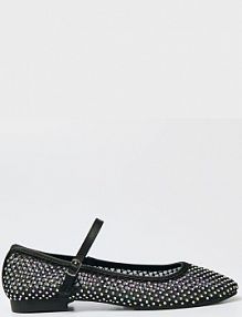 Siateczkowe baleriny z kryształkami czarne House damskie 825AE-99X