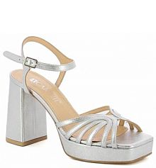 Sandały na słupku Carinii srebrne beżowe