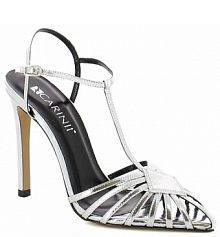 Sandały na szpilce Carinii srebrne beżowe