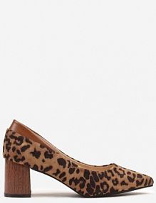 Brązowe Czółenka na Słupku w Klasycznym Stylu Ozdobione Wzorem w Panterkę Zeianae Renee