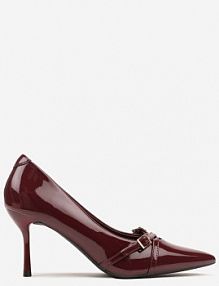 Bordowe Lakierowane Szpilki Vices z Klamrami i Paskami Tamirella