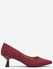 Bordowe Czółenka z Ekozamszu Vices na Obcasie Kaczuszka z Wkładką ze Skóry Naturalnej Etaris