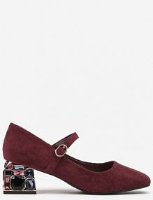 Bordowe Czółenka Vices na Obcasie z Biżuteryjnym Zdobieniem ze Sprzączką i Skórzaną Wkładką Aletan