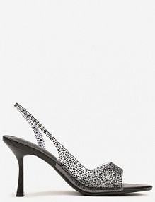 Czarne Sandały na Niskiej Szpilce z Otwartym Noskiem Zdobione Cyrkoniami Rialiana Renee