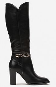 Czarne Kozaki na Słupku Muszkieterki z Klamerką Vortilina vices