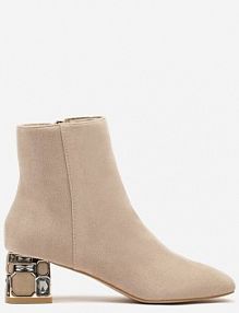 Ciemnobeżowe Botki Vices z Kryształkami na Obcasie Vortisha