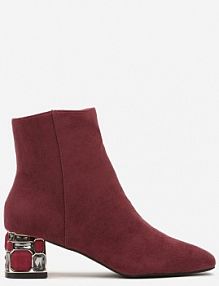 Bordowe Botki Vices z Kryształkami na Obcasie Vortisha