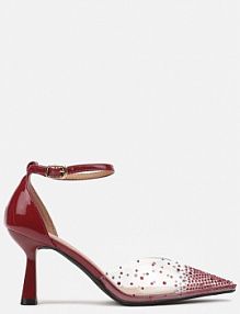 Bordowe Czółenka Vices na Szpilce z Wkładką ze Skóry Naturalnej Ozdobione Cyrkoniami Lilarin