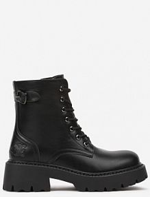 Czarne Botki Workery Vices z Ozdobną Sprzączką przy Cholewce Deosia damskie