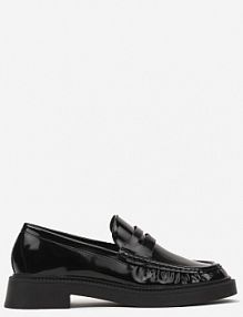 Czarne Mokasyny z Lakierowanym Połyskiem Ozdobnie Marszczone Neathriel Renee damskie