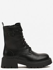 Czarne Sznurowane Botki Vices na Platformie w Stylu Workerów Ozdobione Tłoczeniem Neavilora damskie