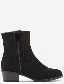 Czarne Botki Kowbojki z Delikatnym Haftem na Słupku Malwida Renee damskie