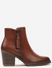 Brązowe Botki Kowbojki na Słupku z Ozdobnym Suwakiem Besila Renee damskie
