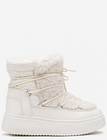 Białe Śniegowce Vices na Platformie ze Sznurowaniem i Futerkiem Nomicea damskie