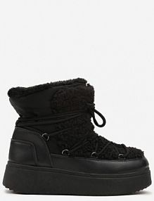 Czarne Śniegowce Vices na Platformie ze Sznurowaniem i Futerkiem Nomicea damskie