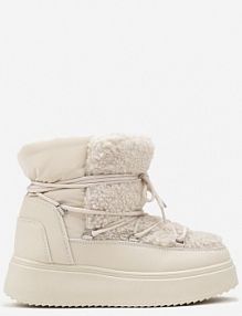 Beżowe Śniegowce Vices na Platformie ze Sznurowaniem i Futerkiem Nomicea damskie