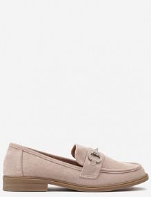 Ciemnobeżowe Ekozamszowe Mokasyny z Ozdobną Metalową Aplikacją Ravarielen Renee damskie