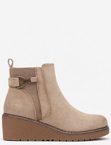 Beżowe Botki Sztyblety na Koturnie Ozdobione Metaliczną Aplikacją Savianae Renee