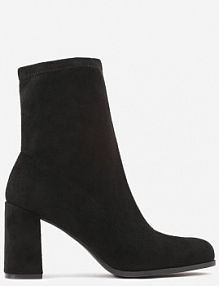 Czarne Botki Vices z Imitacji Zamszu na Słupku z Cholewką za Kostkę Innaliria