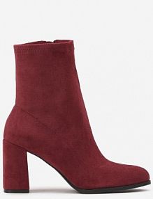 Bordowe Botki Vices z Imitacji Zamszu na Słupku z Cholewką za Kostkę Innaliria