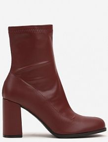 Bordowe Eleganckie Botki Vices na Słupku z Ozdobnymi Przeszyciami Izathara