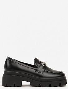 Czarne Mokasyny na Platformie Ozdobione Klamrą Kikilla vices damskie