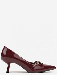 Bordowe Czółenka Lakierowane na Szpilce w Stylu Kaczuszki Ozdobione Paskami Laloma vices